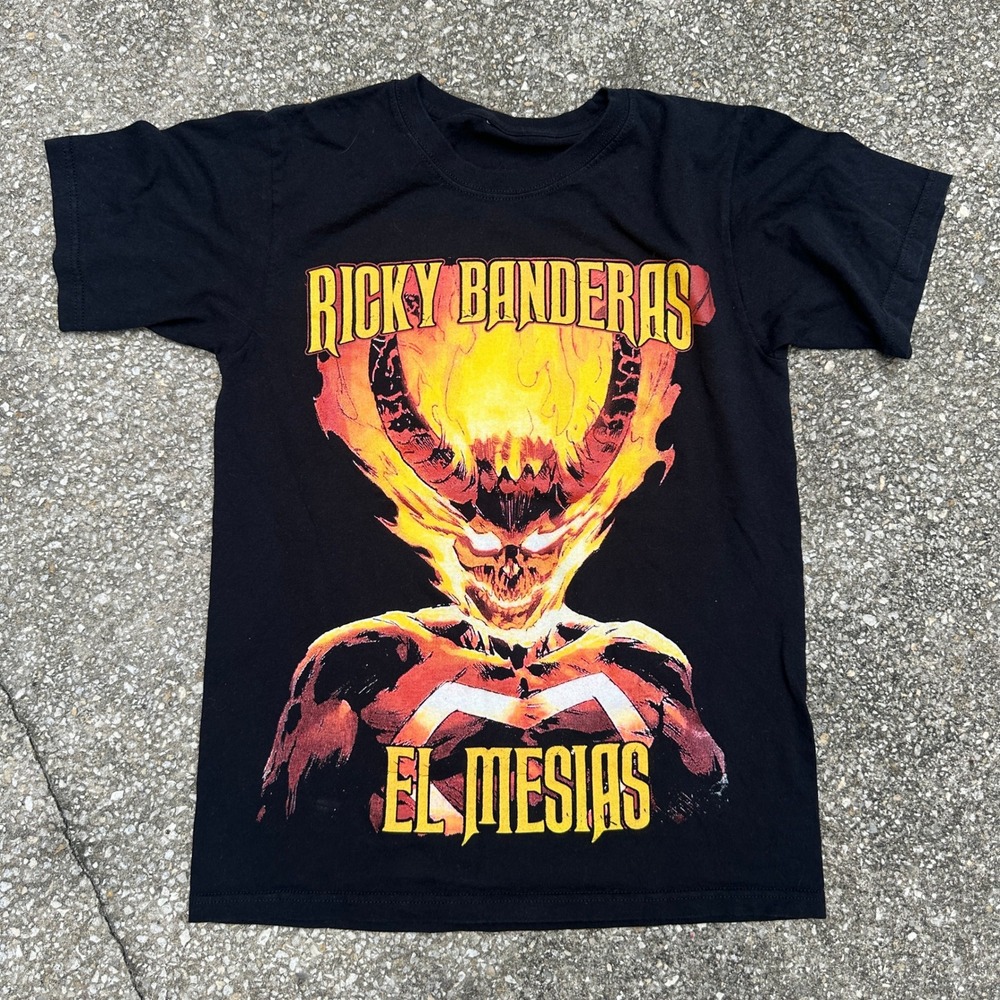 Ricky Banderas El Mesias Lucha Libre Wrestling Small Graphic T-Shirt Black Mens